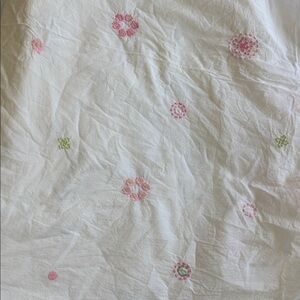 Pottery Barn Kids White Curtains with Pink and Green Accents